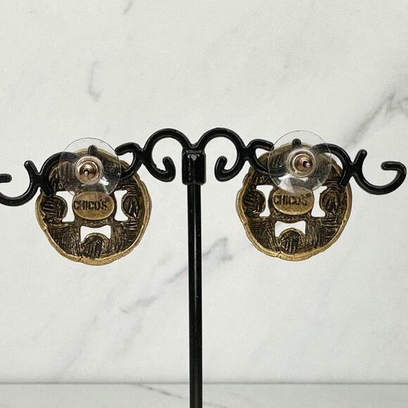 Chico's Vintage Boho Rhinestone Studded Gold Tone Earrings Pierced Pair - Picture 9 of 12